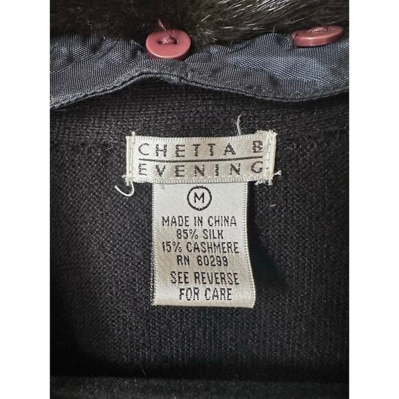 VTG Chetta B Evening Black Silk Cashmere Sweater w/ Removable Fur Collar Size M - Picture 6 of 8